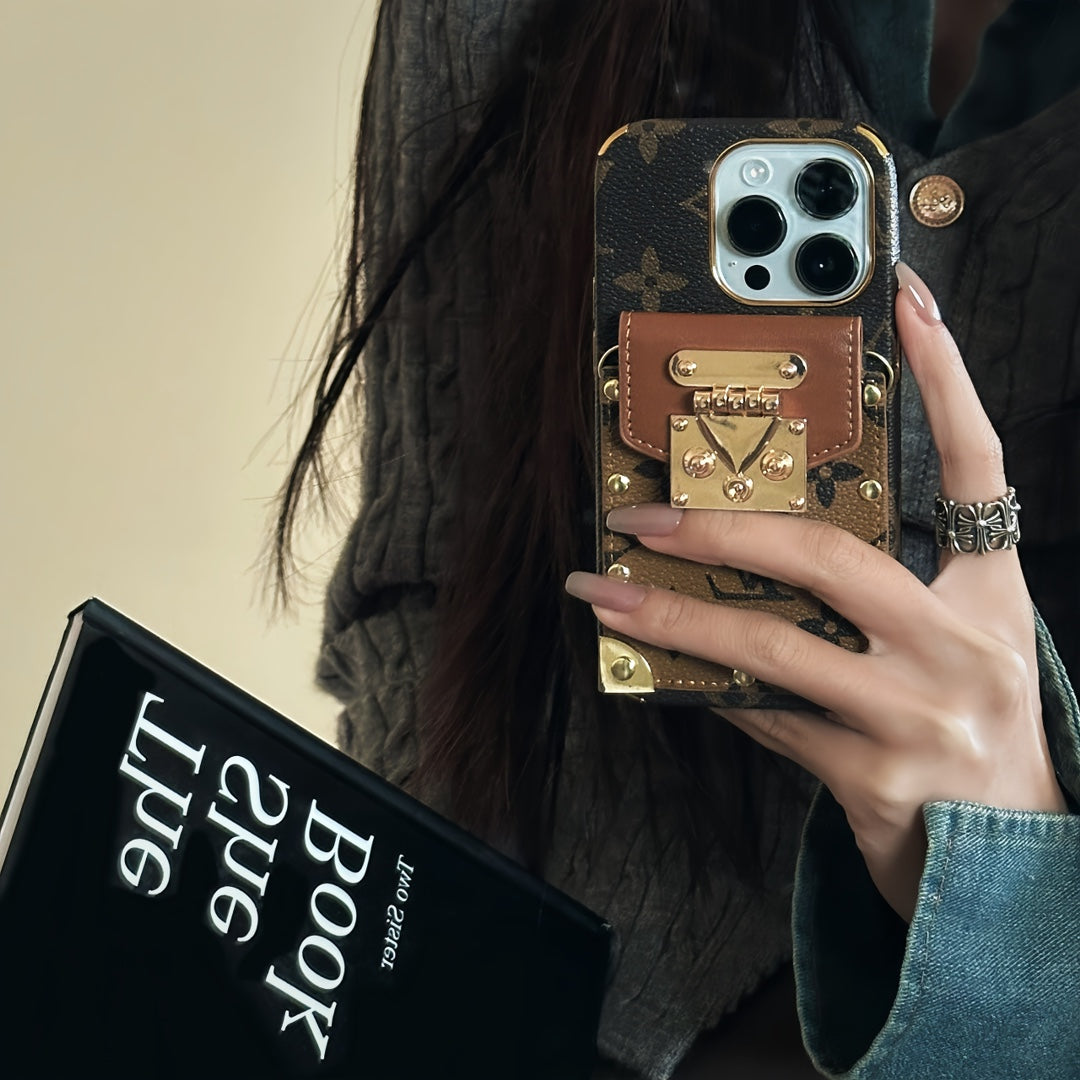 카드 홀더 및 크로스 바디 스트랩이있는 세련된 LV iPhone 케이스