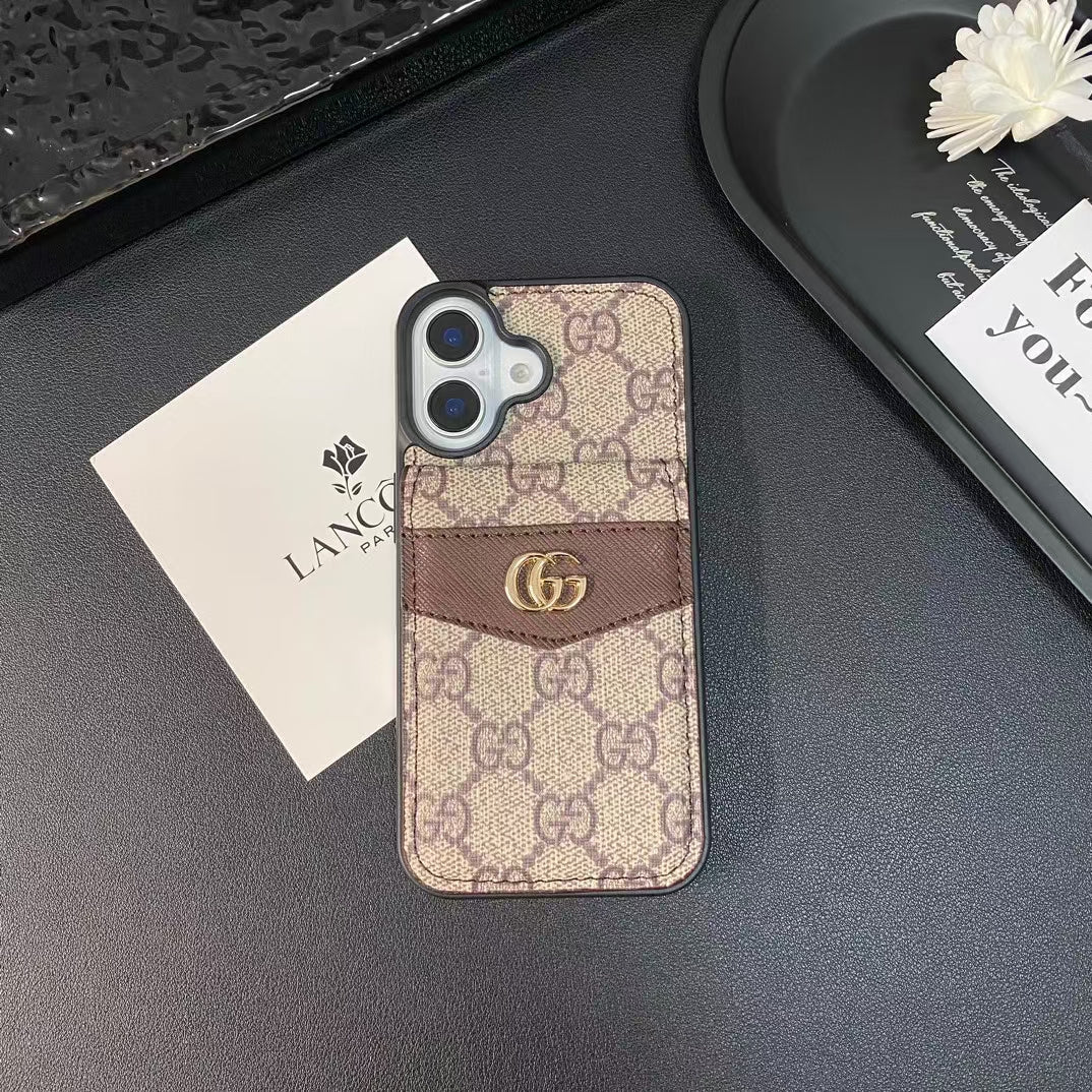 카드 소지자가있는 LV & GG 럭셔리 모노그램 iPhone 케이스