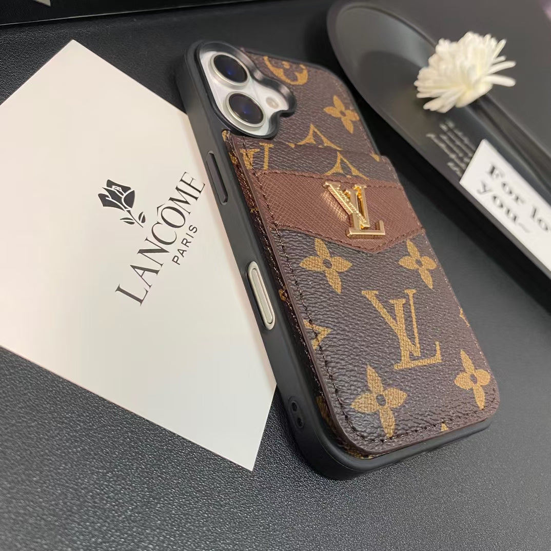 카드 소지자가있는 LV & GG 럭셔리 모노그램 iPhone 케이스