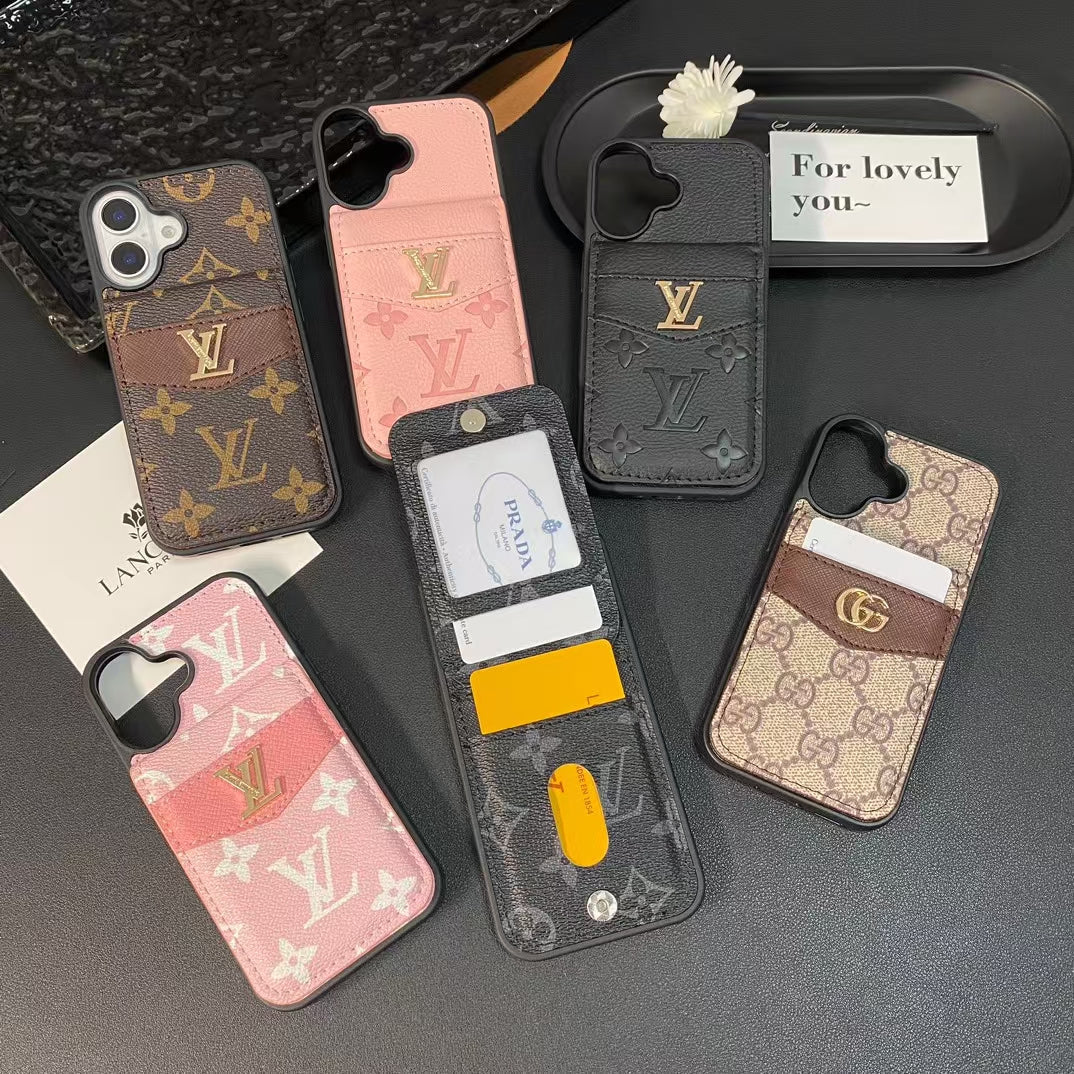 카드 소지자가있는 LV & GG 럭셔리 모노그램 iPhone 케이스