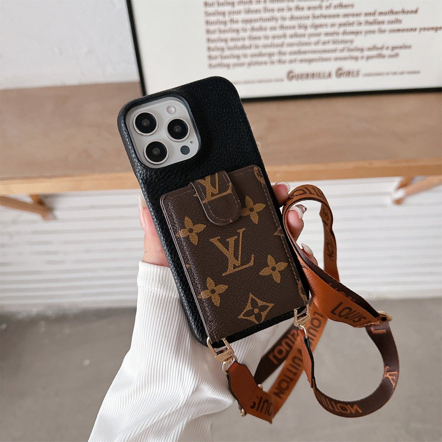 새로운 프리미엄 LV 가죽 지갑 iPhone 케이스
