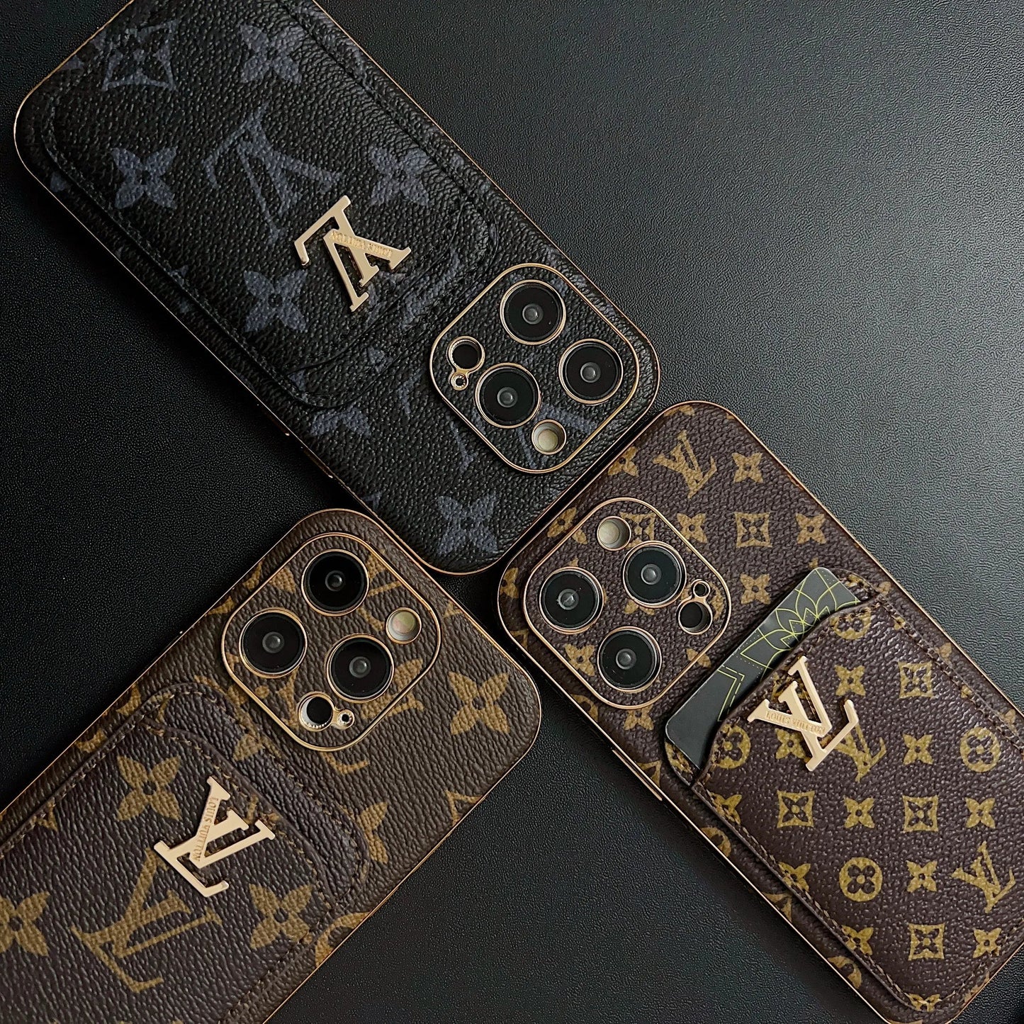 Monogram L 빈티지 가죽 아이폰 지갑 케이스가있는 카드 홀더