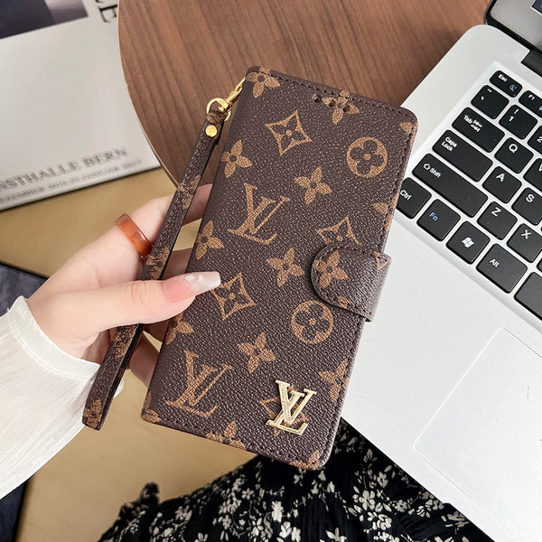 고급스러운 갈색 LV 2.0 지갑 iPhone 케이스
