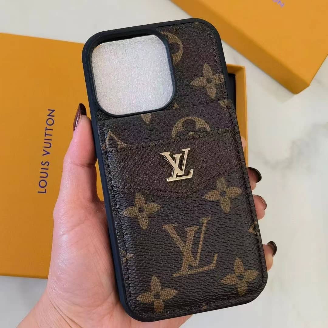 카드 홀더가있는 고급 LV 모노그램 지갑 iPhone 케이스