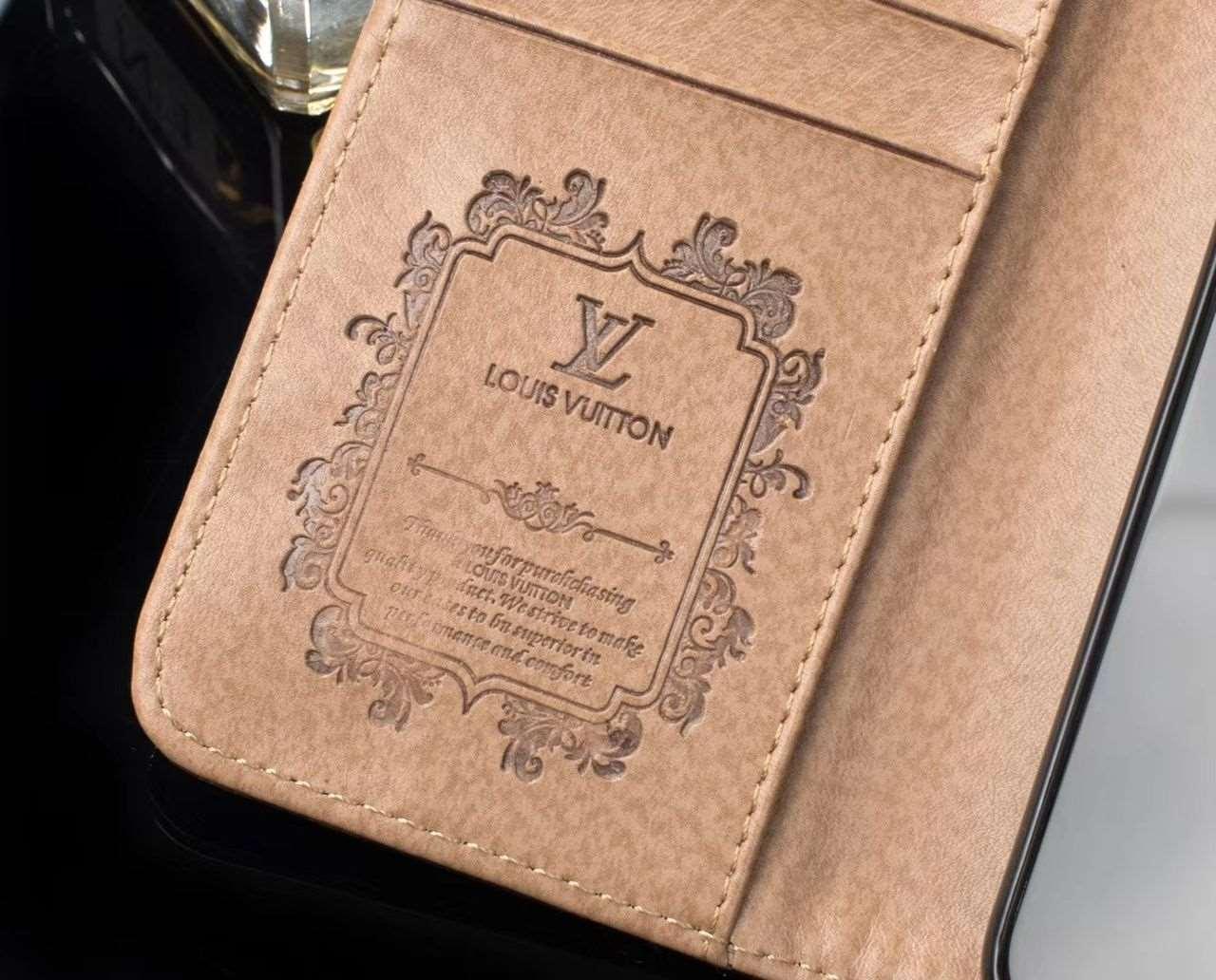 고급스러운 갈색 LV 2.0 지갑 iPhone 케이스