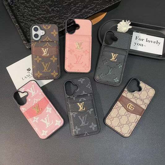 카드 소지자가있는 LV & GG 럭셔리 모노그램 iPhone 케이스