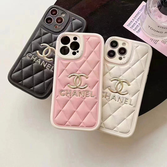 Luxury CC-Inspired Quilted Phone Case with Embossed Logo